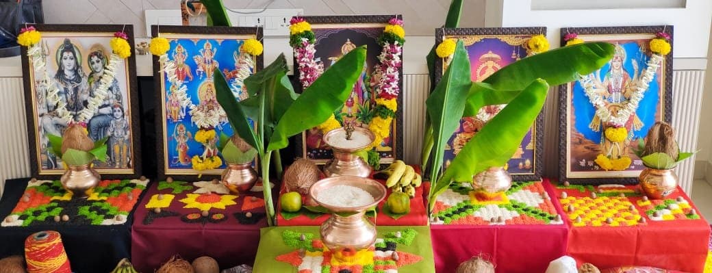 Mandap framed with banana leaves and kalash